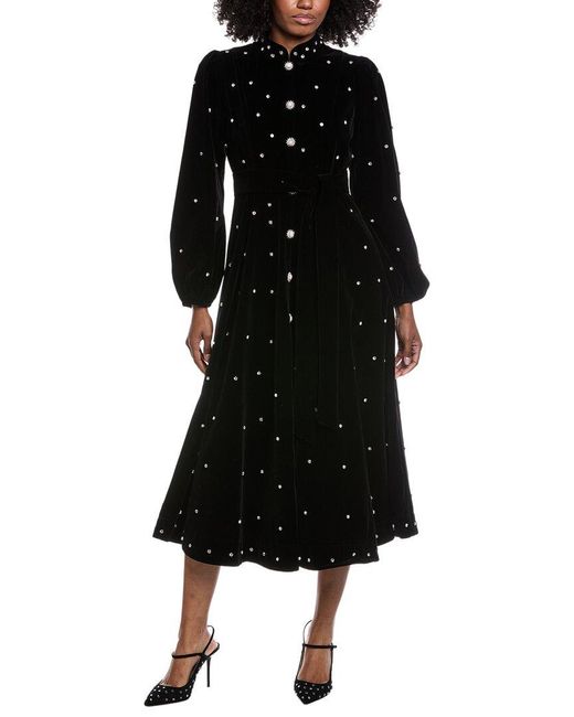 Beulah London Black Velvet Midi Dress