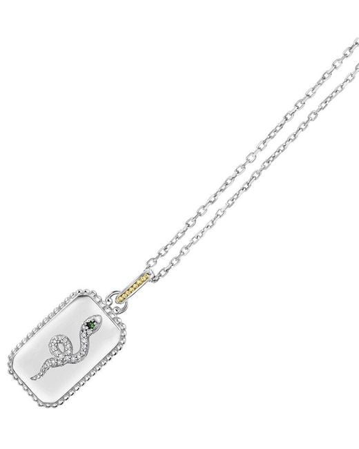 Phillip Gavriel Metallic 18K Over 0.10 Ct. Tw. Diamond & Tsavorite Serpent Medallion Tag Necklace