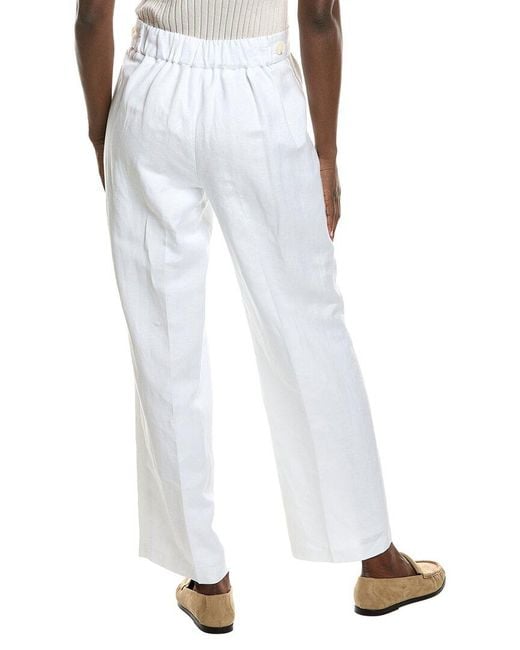 Anne Klein White High Rise Linen-Blend Wide Leg Pant