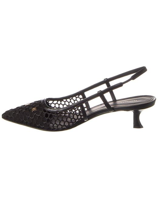 Ferragamo Black Vara Chain Mesh & Leather Slingback Pump