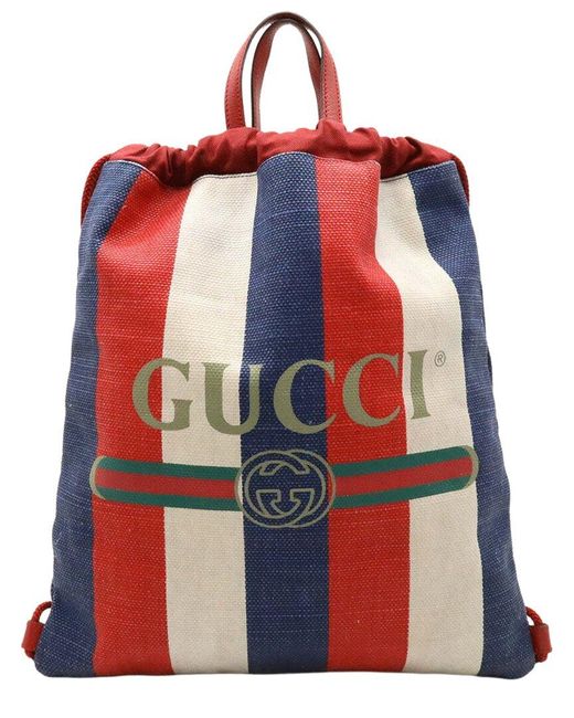 Gucci Red Canvas & Leather Tricolor Drawstring Backpack (Authentic Pre-Loved)