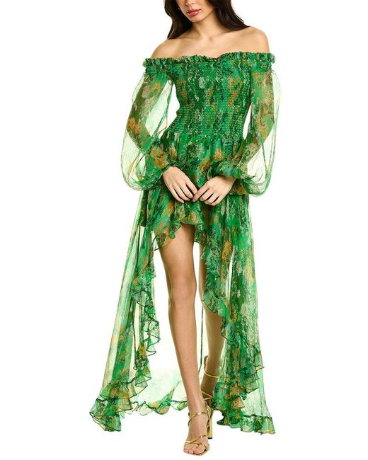Caroline Constas Green Ambrossia Silk-blend Gown