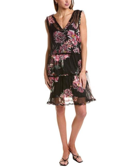 Johnny Was Black Perrie Ruffle Silk Mini Dress