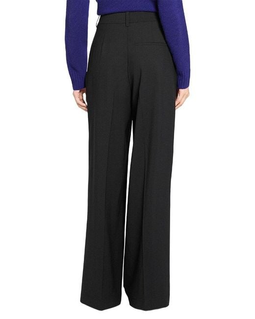 Theory Black Wide Pleat Trouser Wool-Blend Pant