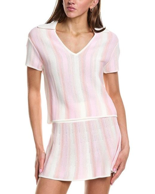 Rowing Blazers White Knit Cropped Wool-Blend Polo Top