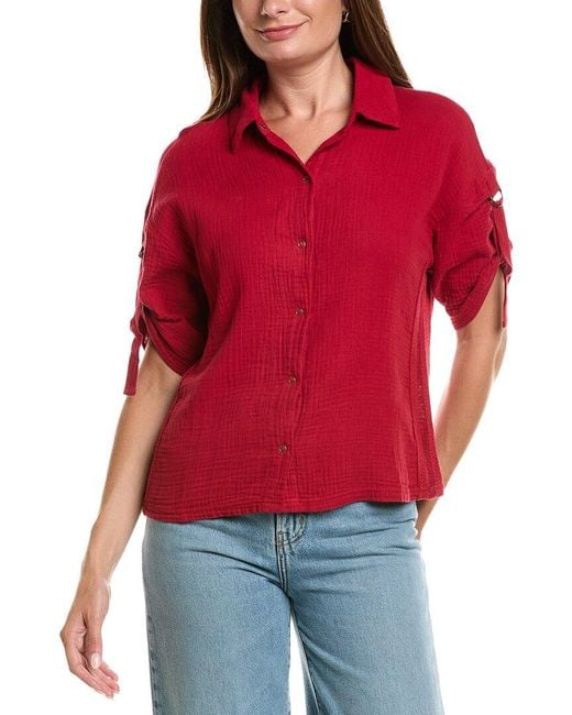 XCVI Red Kaleo Snap-Up Blouse