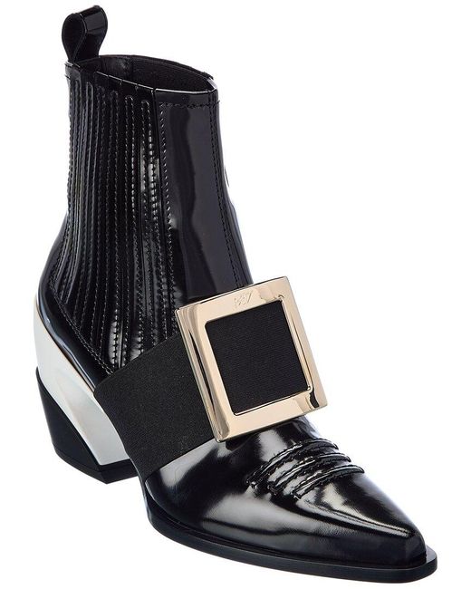 Roger Vivier Black Viv Tex Leather Bootie