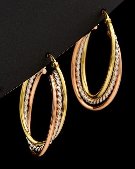 Italian Gold Black 14k Tri-tone Overlapping Triple Oval Hoops
