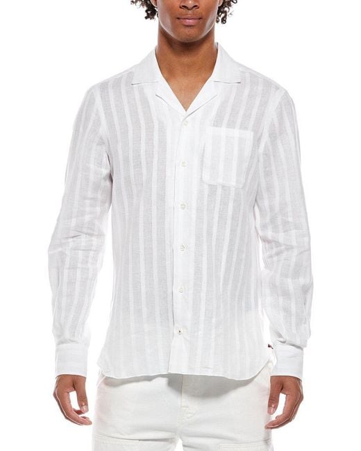Isaia White Camp Collar Linen-Blend Shirt for men