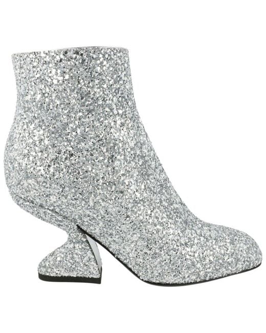 Ferragamo White Sal 85 Glitter Bootie