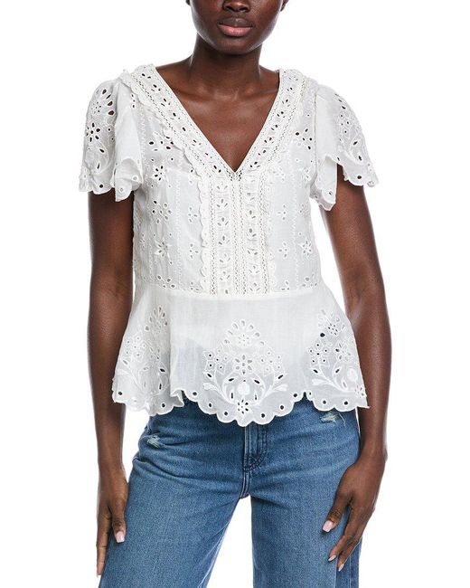 Johnny Was White Elizabeth Peplum Blouse