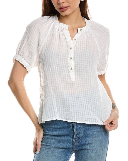 Bella Dahl White Raglan Linen-Blend Pullover