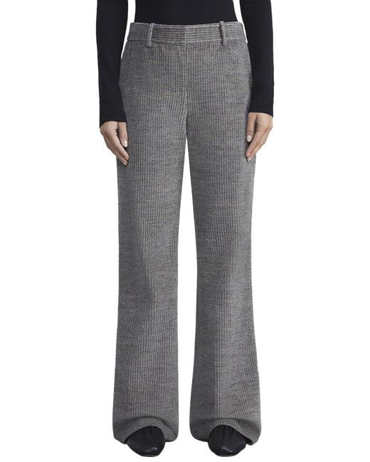 Lafayette 148 New York Gray Linen-Cotton Belted Straight-Leg Pants