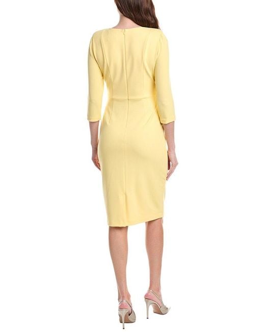 Adrianna Papell Yellow Crepe Tie Waist Sheath Dress