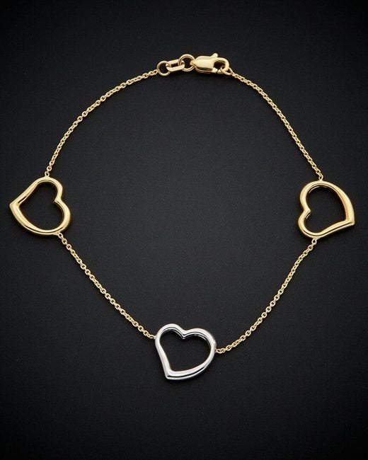 Italian Gold Black 14k Two-tone Heart Bracelet
