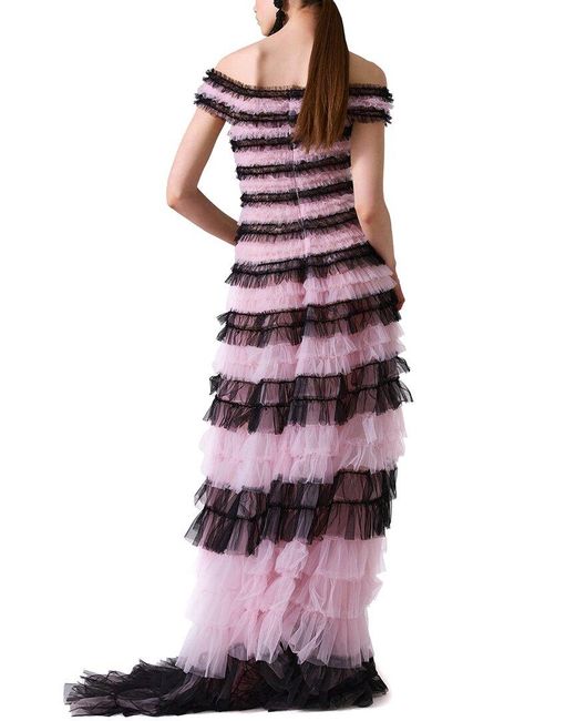 Carolina Herrera Purple Embellished Off-Shoulder Tiered Gown