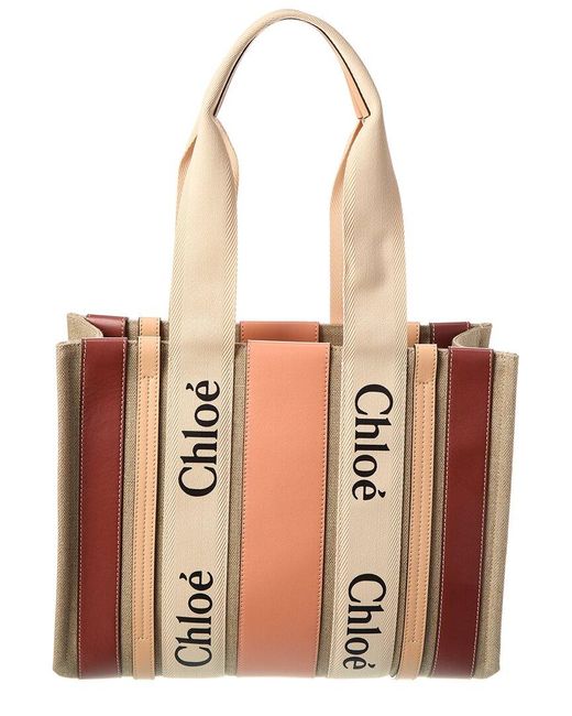 Chloé Natural Woody Medium Canvas & Leather Tote