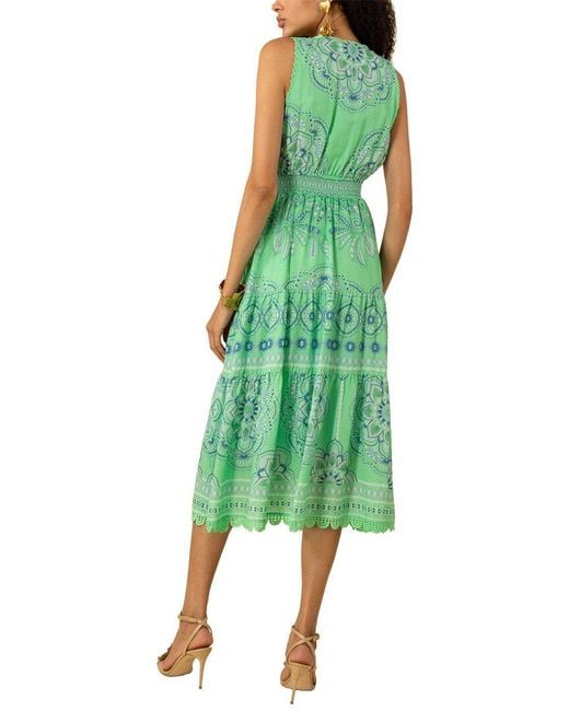 Hale Bob Green Liv Linen-Blend Midi Dress
