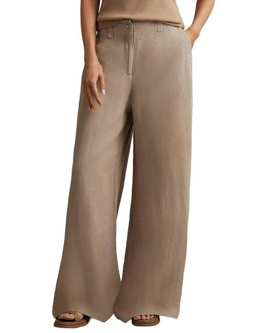 Reiss Brown Demi Garment Dyed Linen Wide Leg Pant