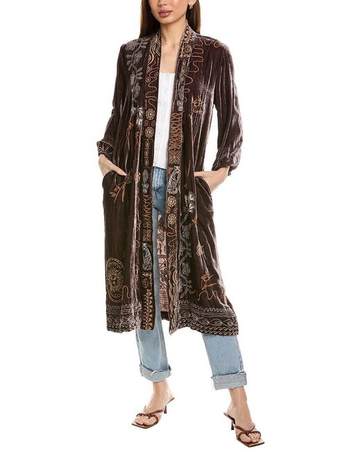 Johnny Was Brown Velvet Bishop Sleeve Kimono Silk-Blend Coat