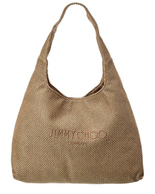 Jimmy Choo Brown Beach Diamond Large Raffia Hobo Bag