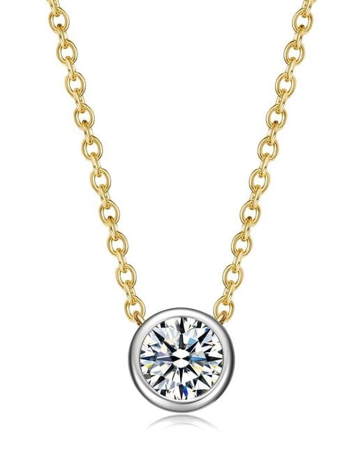 Rachel Glauber Metallic 14K Plated Cz Solitaire Necklace