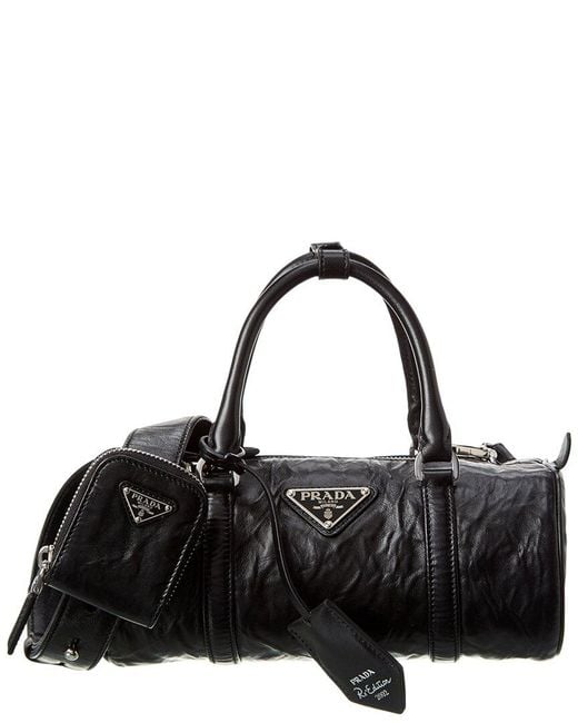 Prada Black Re-edition 2002 Logo Leather Roll Bag