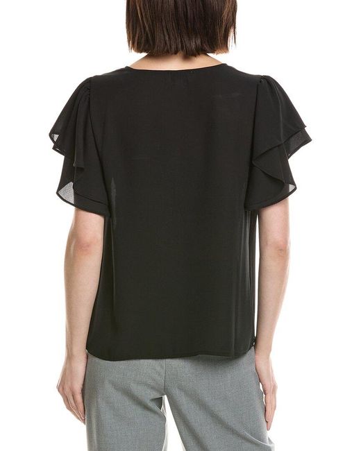 Cece Black Double Flutter Shirred Shoulder Blouse