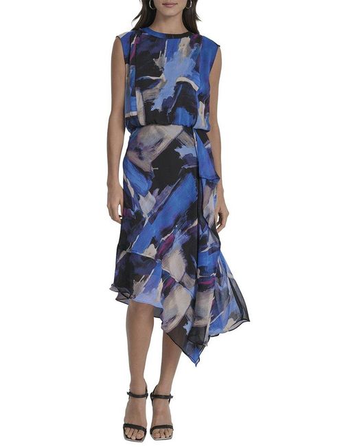 DKNY Blue Midi Asymmetrical Dress