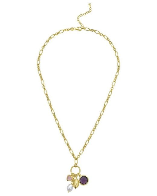 Italian Silver Metallic Italian Over Cz & Pearl Charms Necklace
