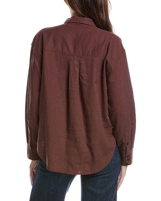 Z Supply Brown Alfie Button Up Linen-Blend Shirt