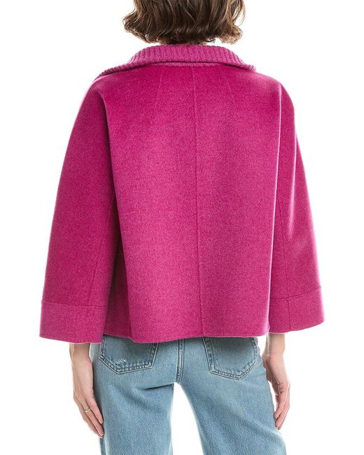Forte Pink Knit Detail Short Zip Mock Wool & Cashmere-Blend Jacket