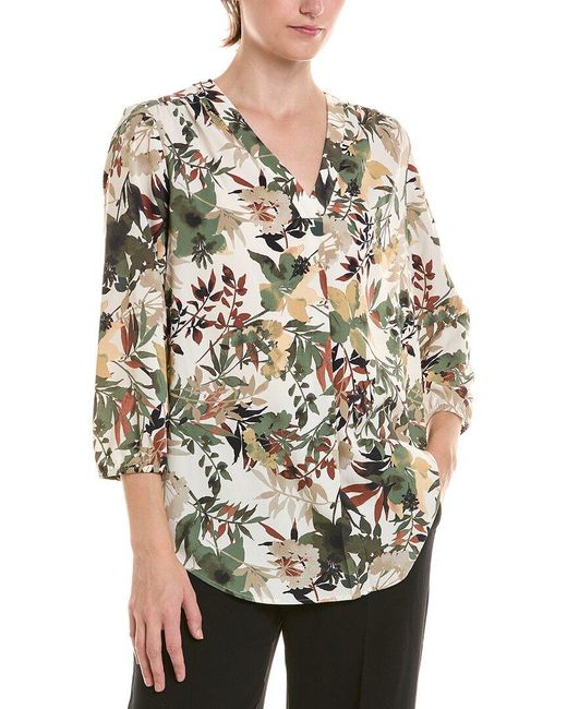 Jones New York Gray Pleated Front 3/4-Sleeve Blouse