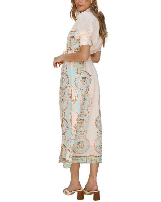 LEON GORI Natural Short Sleeve Midi Dress