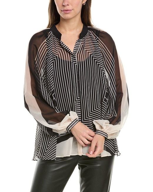 Reiss Gray Charli Stripe Print Blouse