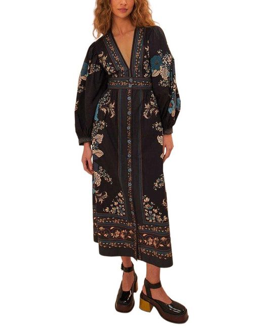Farm Rio Black Blossom Tapestry Midi Dress