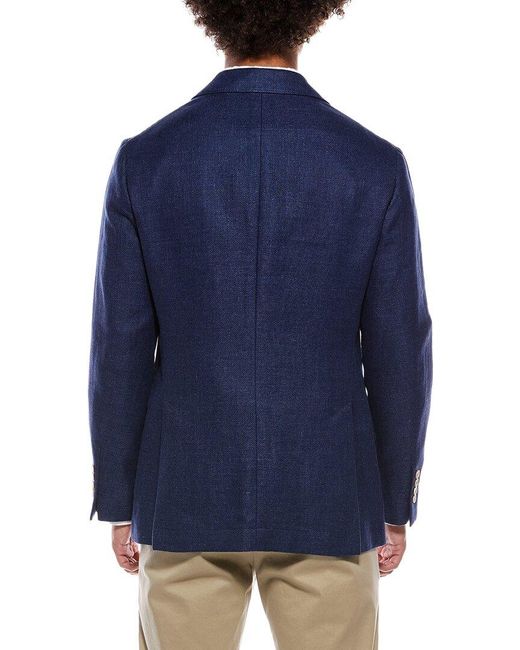 Brunello Cucinelli Blue Linen & Wool-Blend Blazer for men