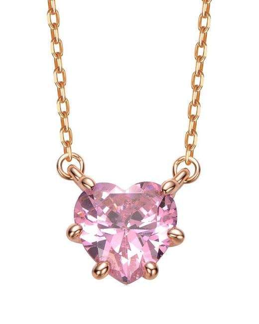 Rachel Glauber Pink 18K Rose Plated Cz Solitaire Necklace