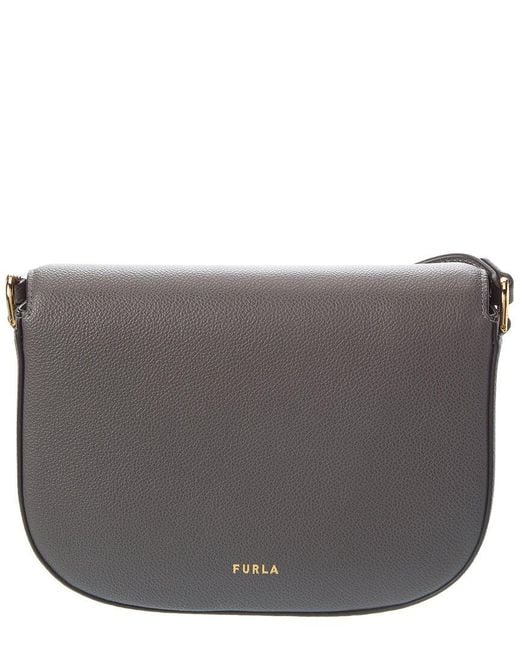 Furla Gray Moonlight Small Leather Round Crossbody