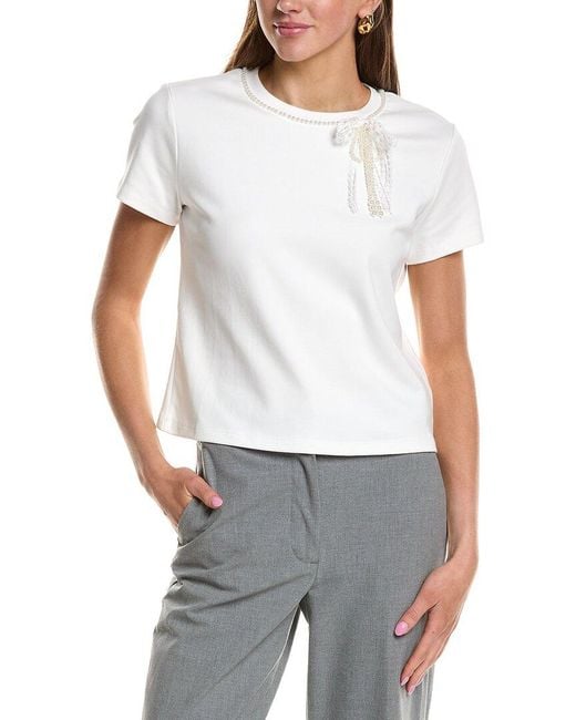 English Factory White Pearl Bow Detailed T-Shirt