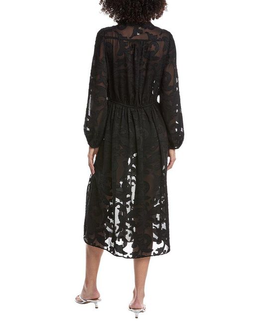 MILLY Black Scroll Burnout Midi Dress