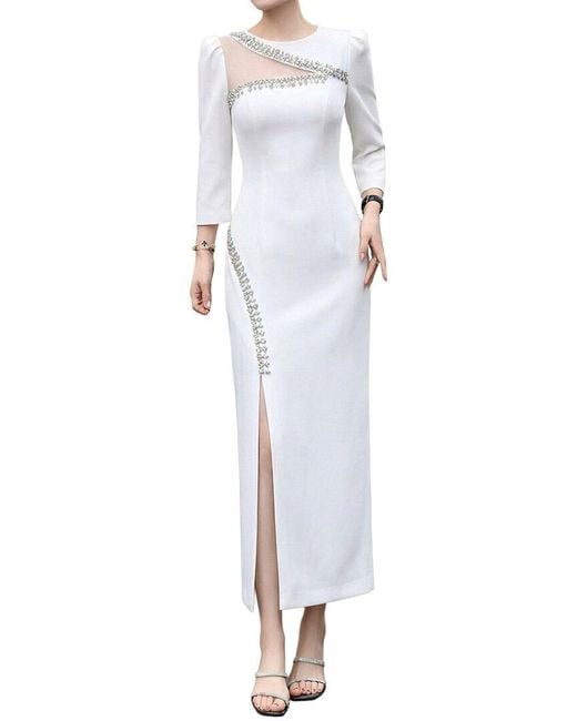 BRC By BURRYCO White Long Sleeve Solid Midi Dress