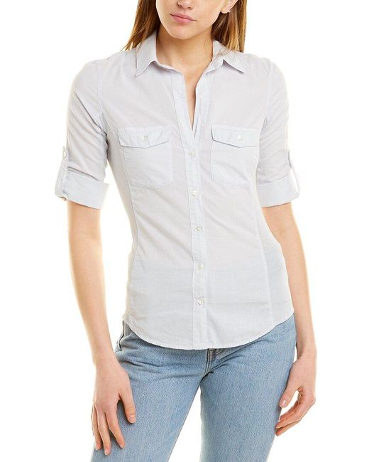 James Perse White Contrast Panel Blouse