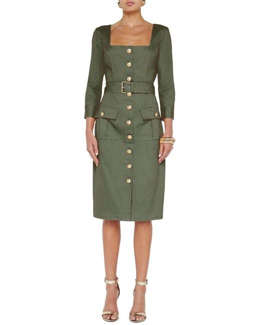 L'Agence Green Bordeaux 3/4 Sleeve Midi Dress
