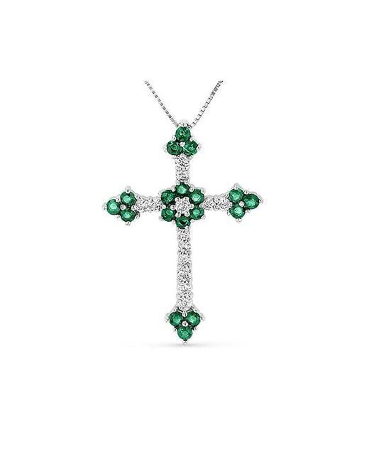 Diana M Green Fine Jewelry 14k 1.10 Ct. Tw. Diamond & Emerald Cross Pendant Necklace