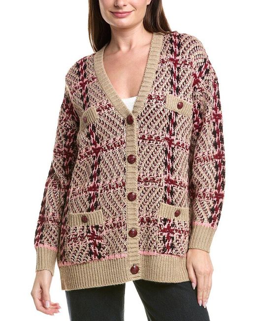 L'Agence Brown Macie Houndstooth Wool-Blend Cardigan