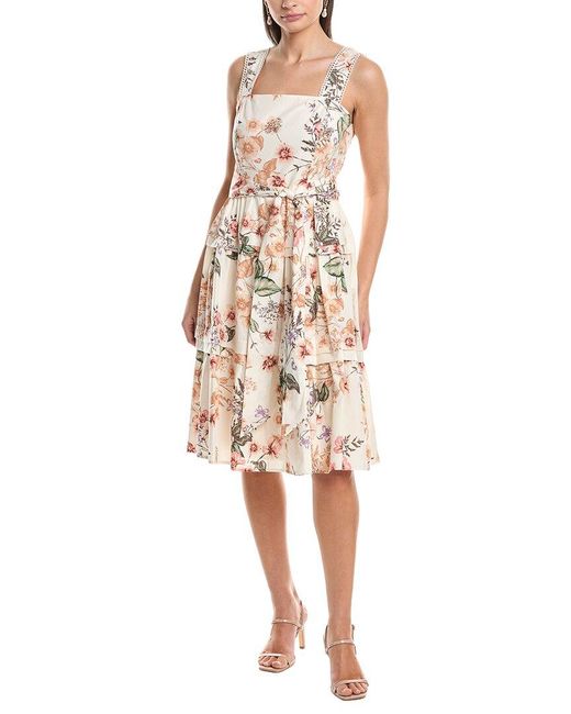 Anne Klein White Tiered A-Line Classic Midi Dress