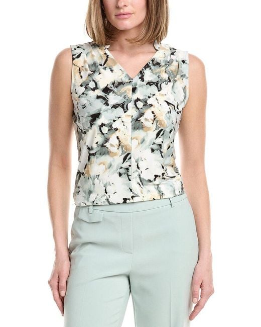Anne Klein Blue Wide Collar Printed Top