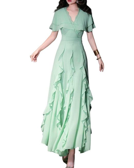 BURRYCO Green Short Sleeve V Neck Maxi Dress