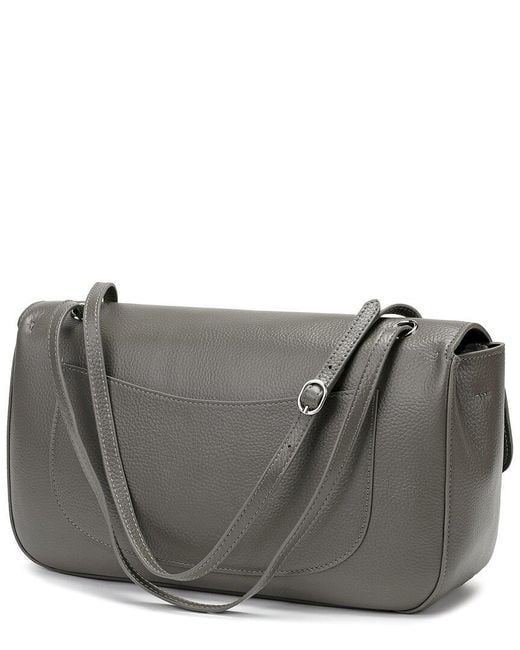 Tiffany & Fred Paris Gray Premium Pebbled Leather Turnlock Shoulder Bag